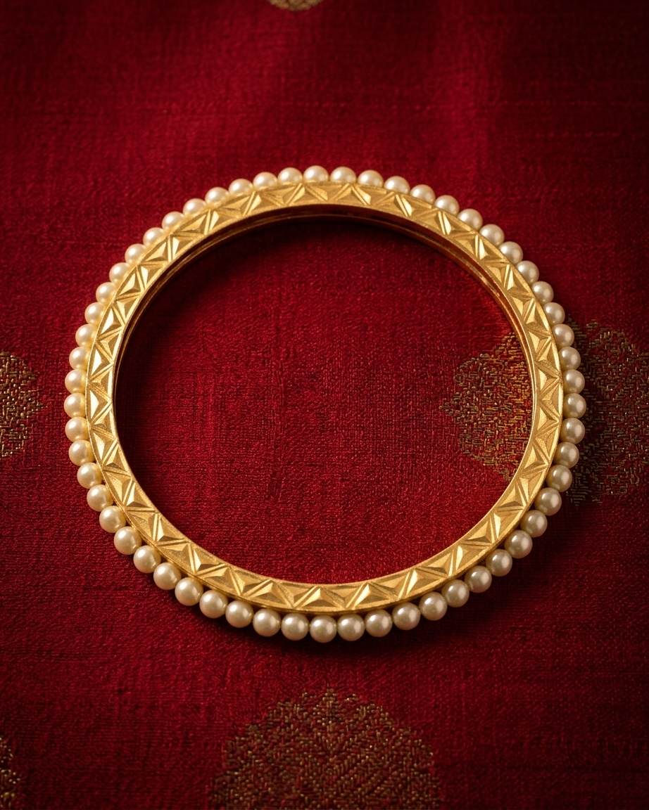 Moti Bead Gold-Polished Silver Bangle (Set of 4)