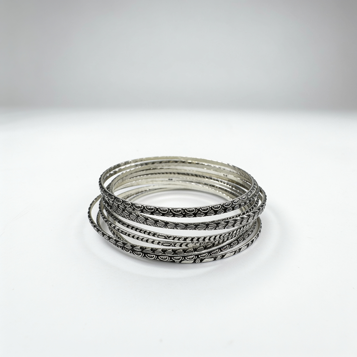Oxidised Silver Bangles - Set of 12