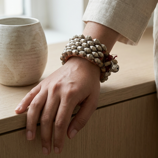 Lightweight Beaded Ponchi Silver Bracelet