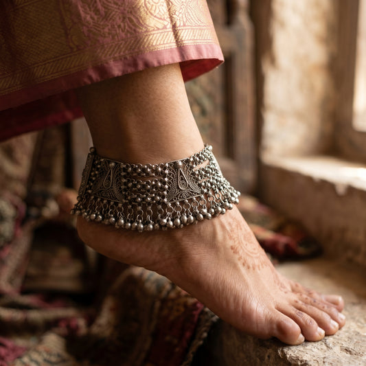 Ghungroo Oxidised Silver Anklets (Pair)