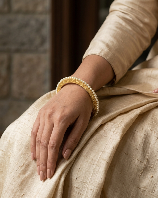 Moti Bead Gold-Polished Silver Bangle (Set of 4)