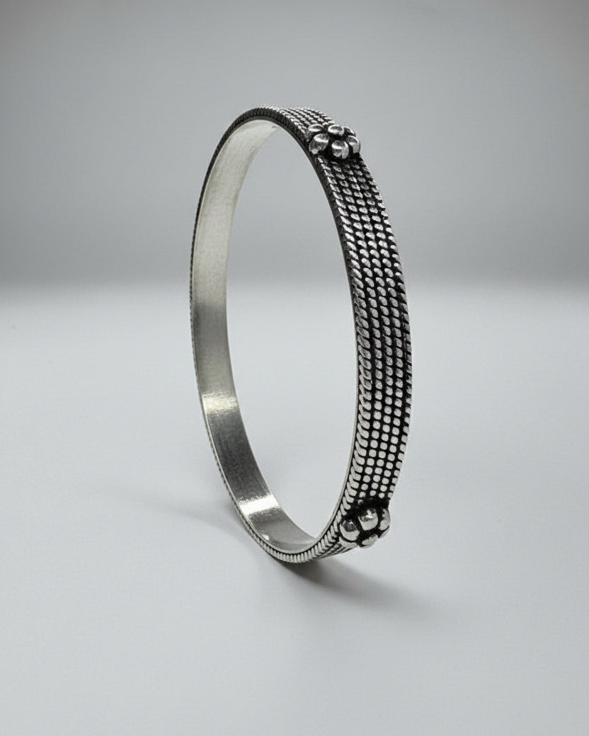Floral Vine Oxidised Silver Bangle (Single)