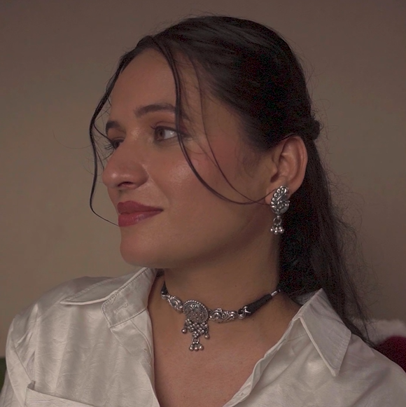 Mayurika Oxidised Silver Choker Set