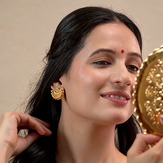 Chandrakor & Floral Gold-Polished Silver Stud Earrings