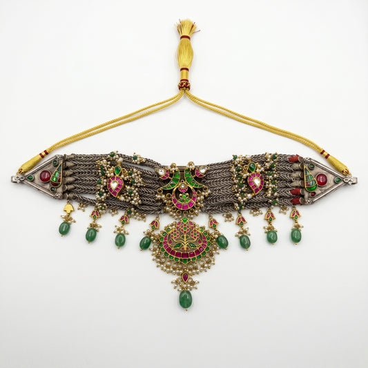 Rajlaxmi Antique Statement silver Choker