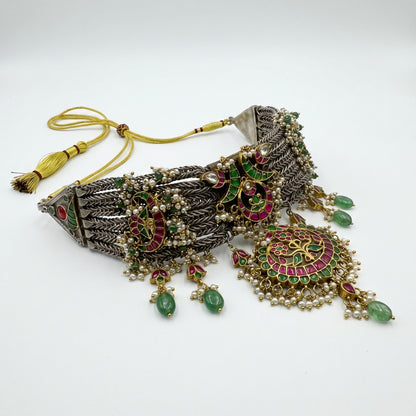 Rajlaxmi Antique Statement silver Choker