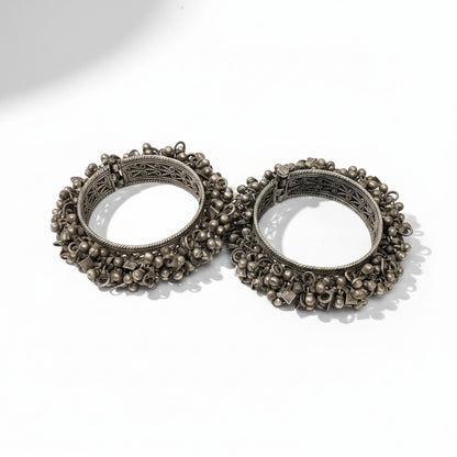 Vintage Oxidised Ghungroo Silver Bangles (Pair)