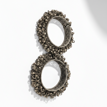 Vintage Oxidised Ghungroo Silver Bangles (Pair)