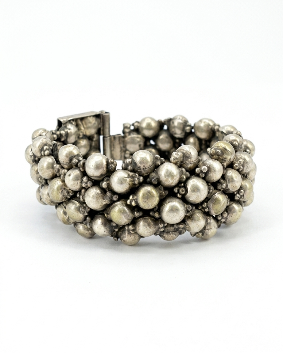Ponchi Beaded Silver Bracelet