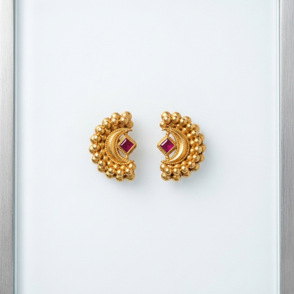 Chandrakor Red-Stone Gold-Polished Silver Stud Earrings