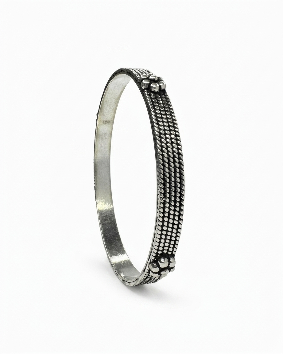 Floral Vine Oxidised Silver Bangle (Single)