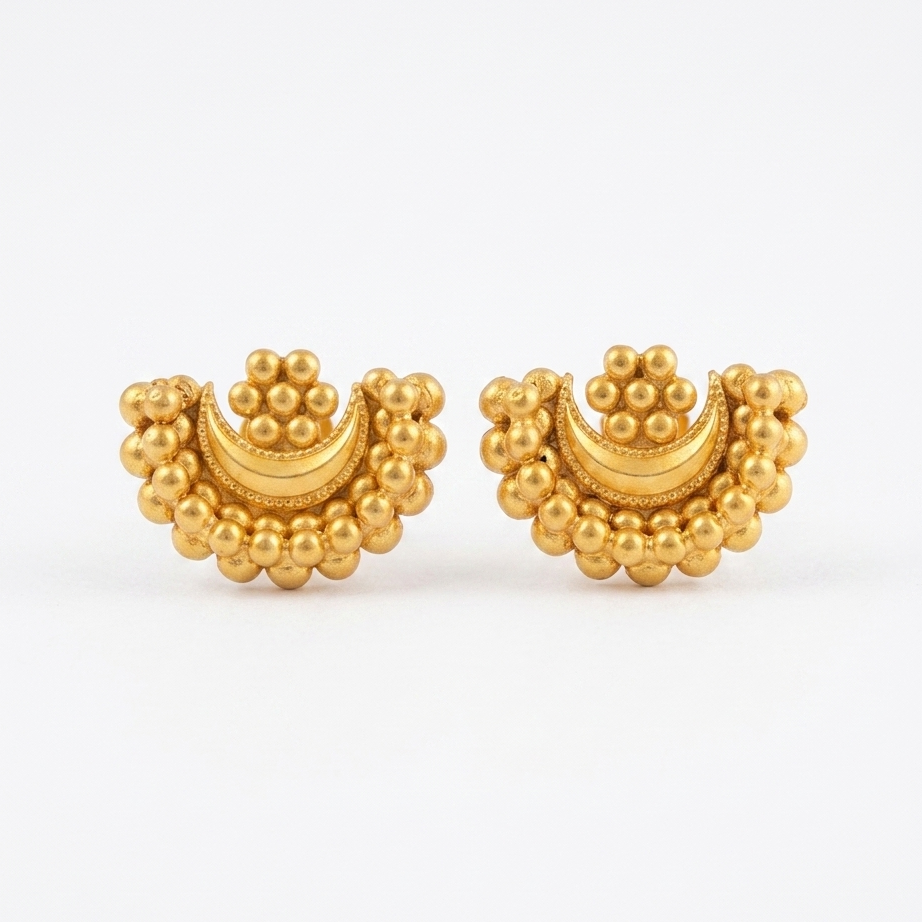 Chandrakor & Floral Gold-Polished Silver Stud Earrings