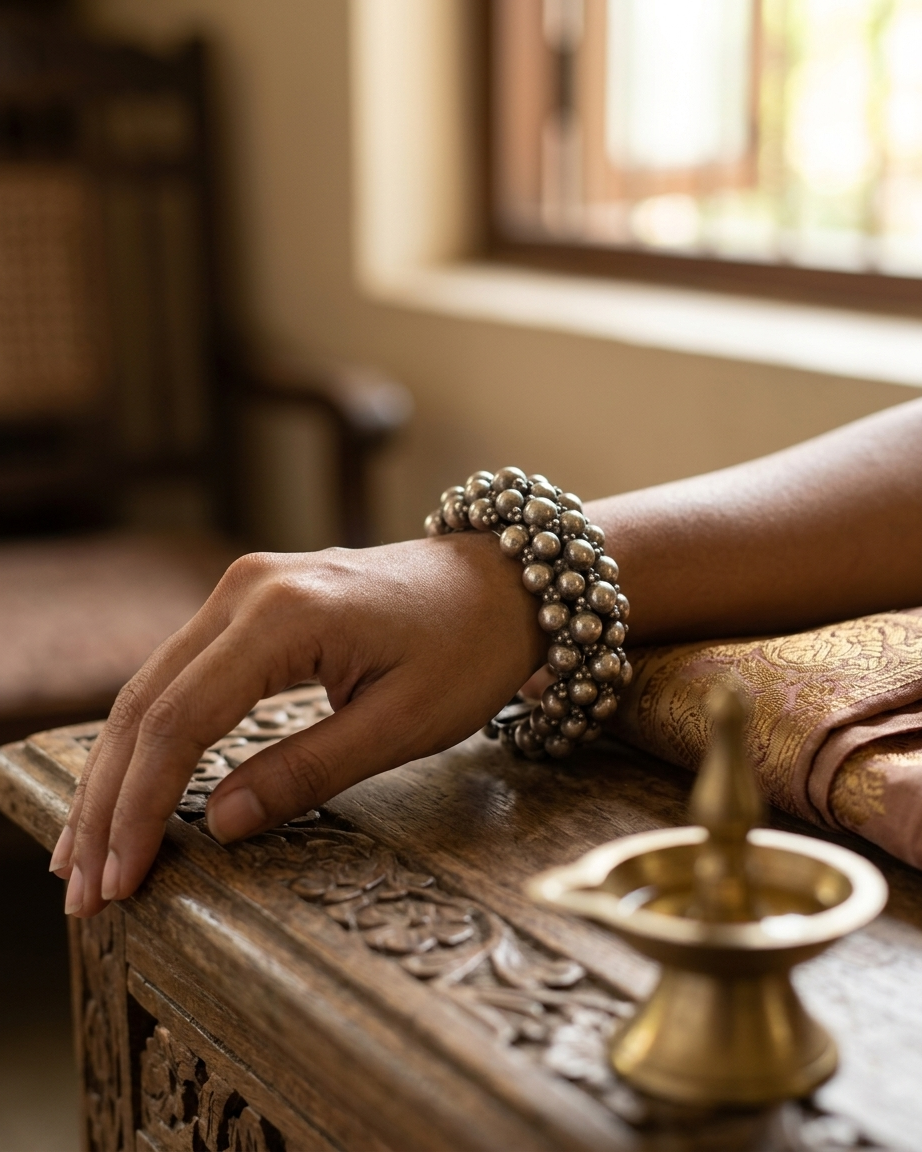 Ponchi Beaded Silver Bracelet