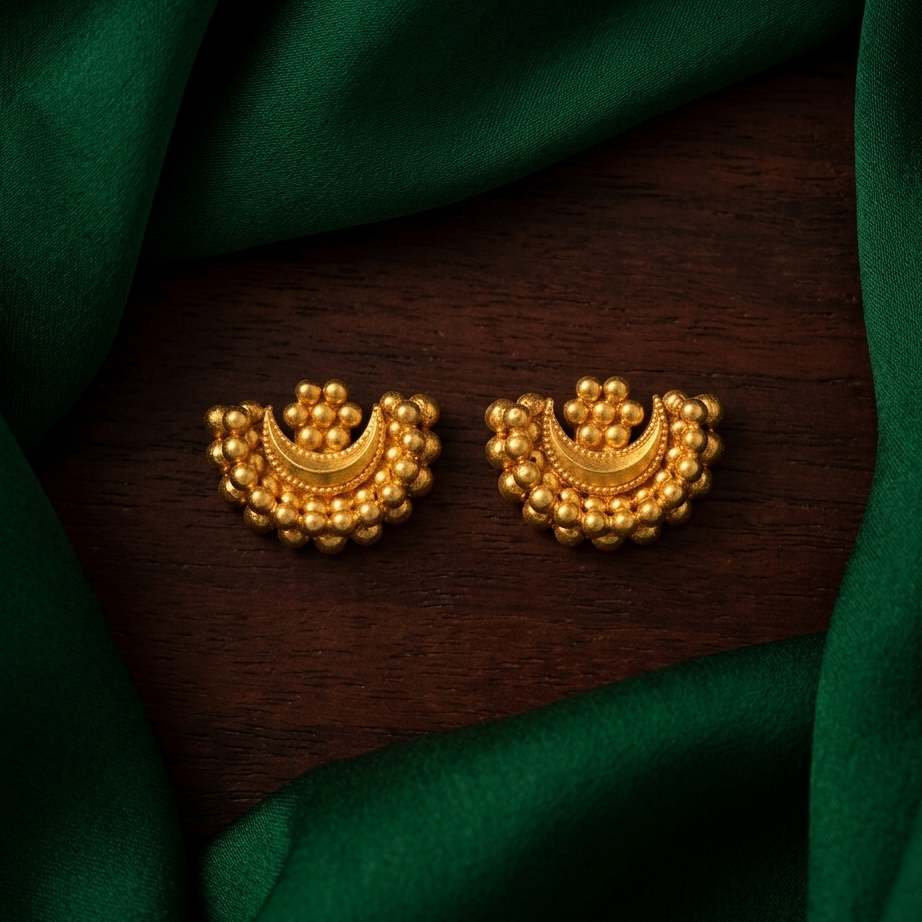 Chandrakor & Floral Gold-Polished Silver Stud Earrings