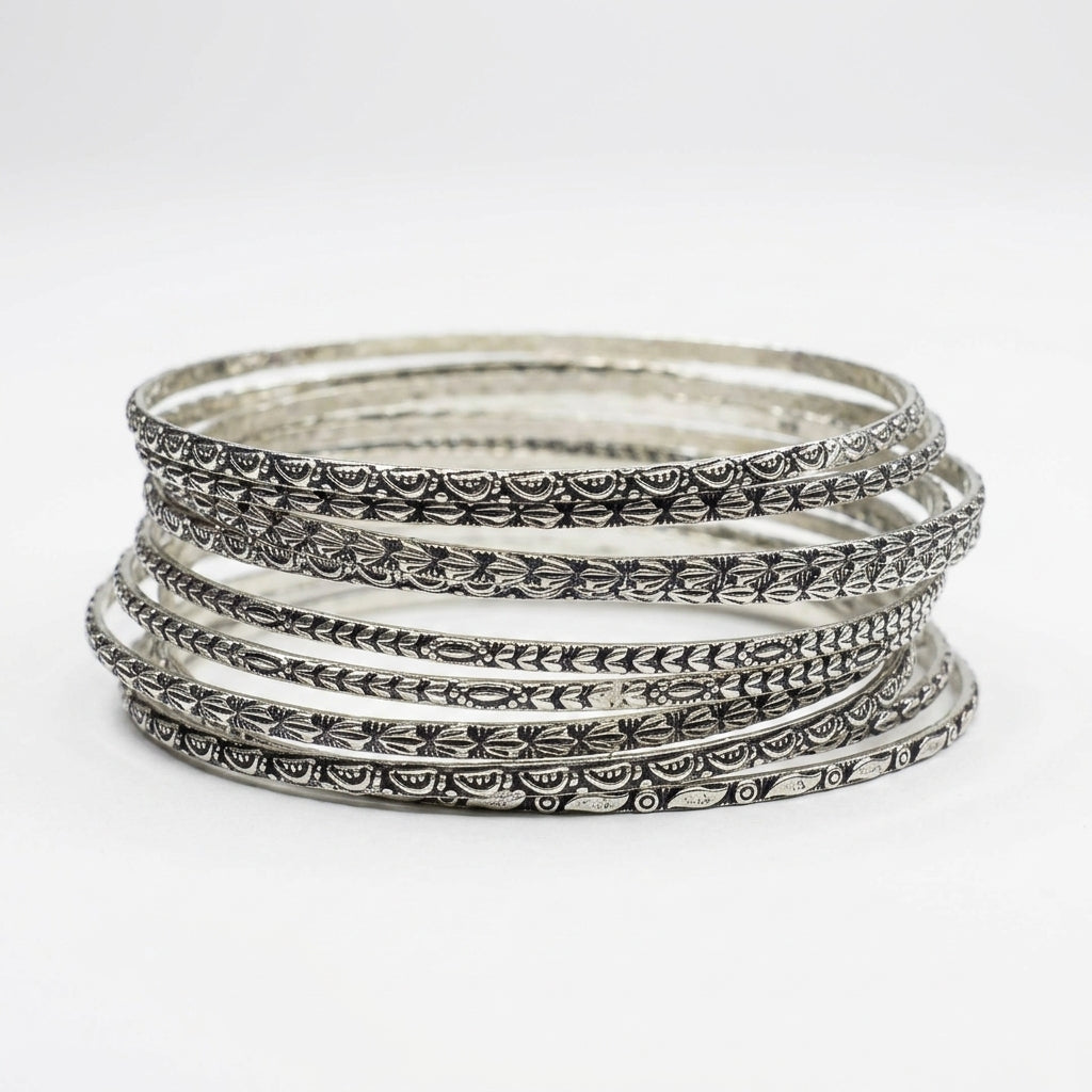 Oxidised Silver Bangles - Set of 12