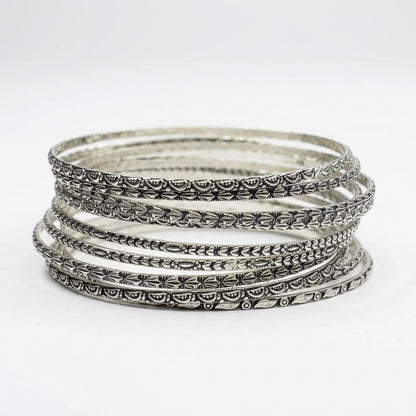 Oxidised Silver Bangles - Set of 12