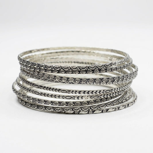 Oxidised Silver Bangles - Set of 12