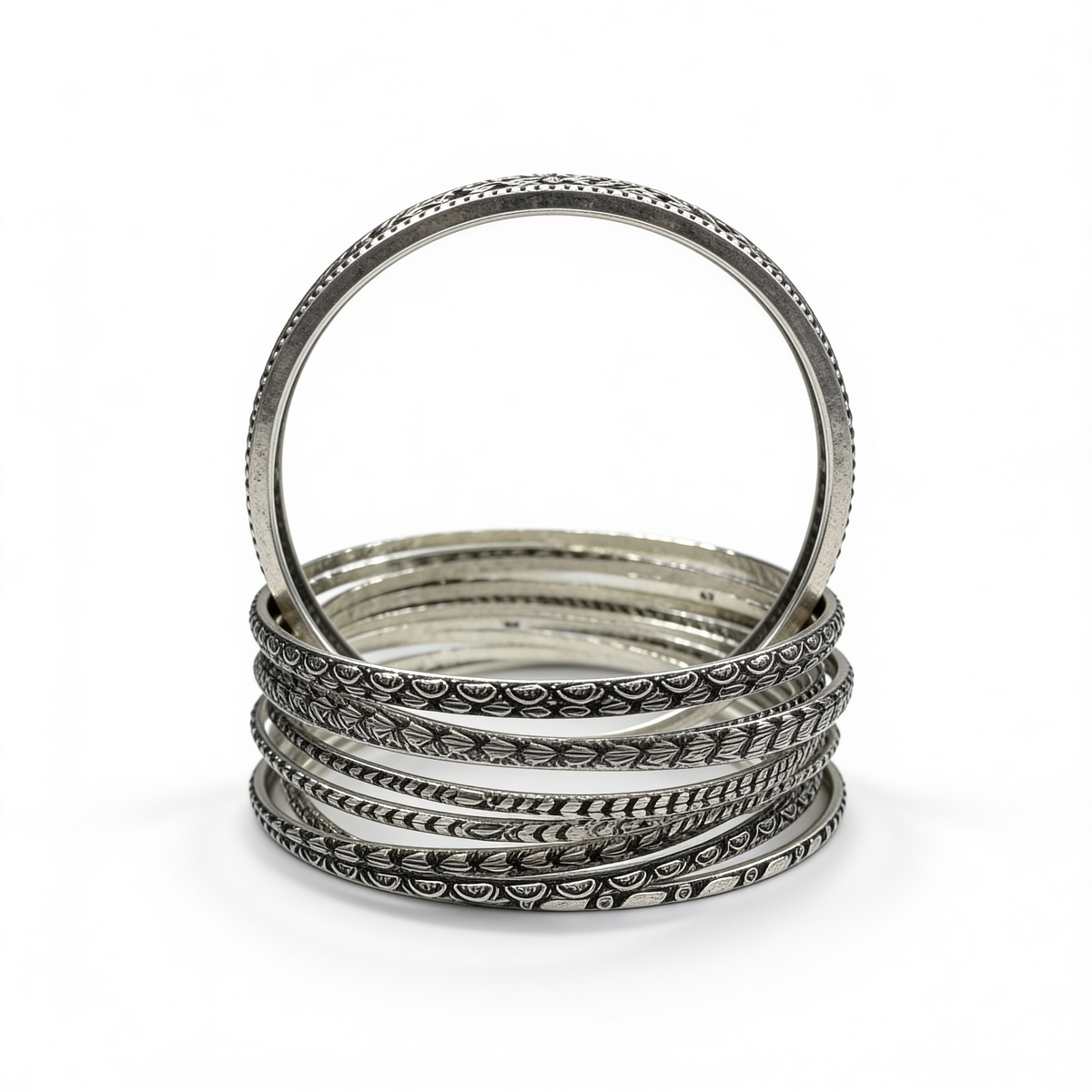 Oxidised Silver Bangles - Set of 12