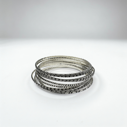 Oxidised Silver Bangles - Set of 12
