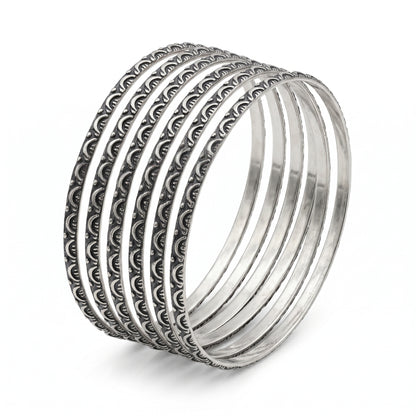 Oxidised Silver Bangles - Set of 12