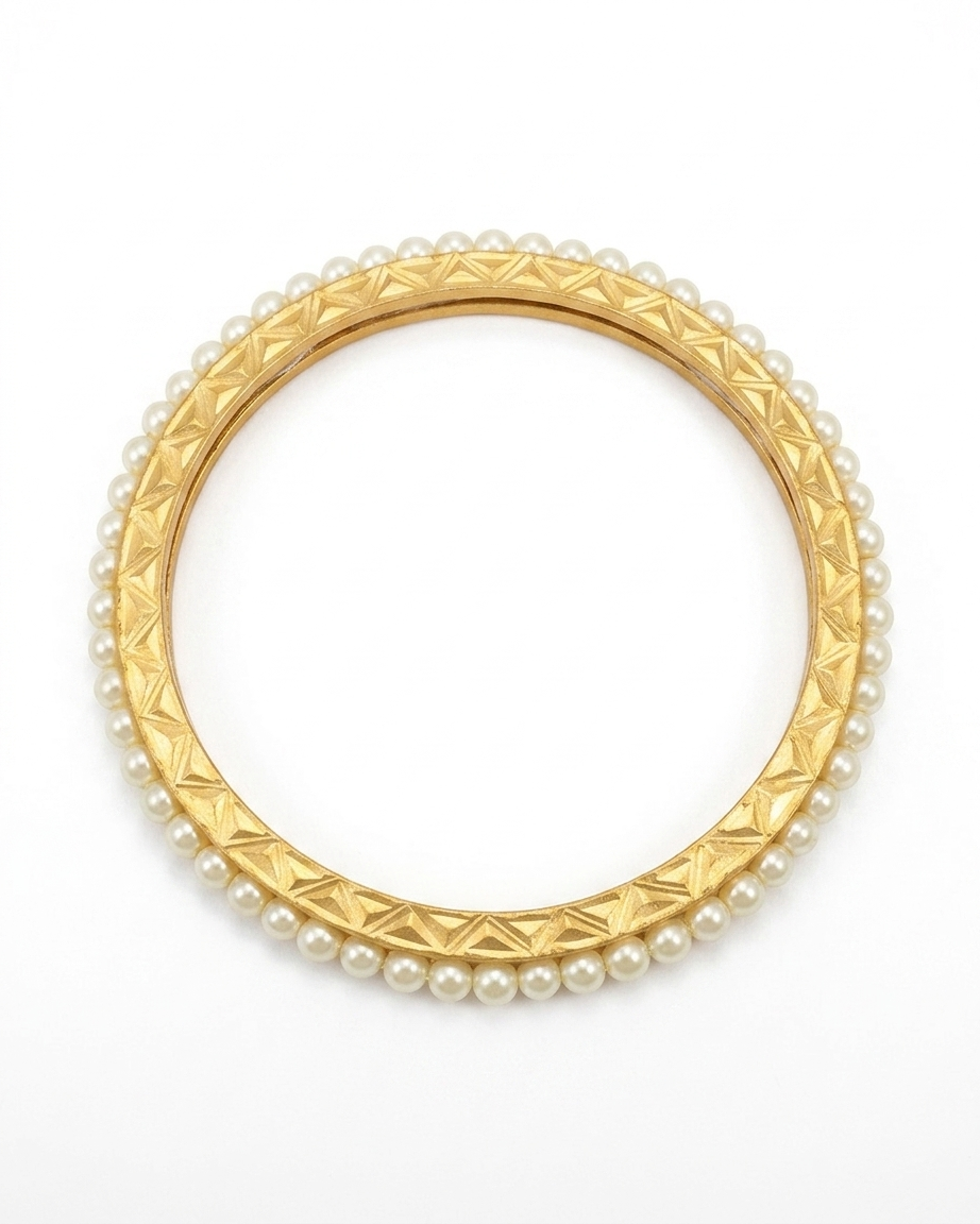 Moti Bead Gold-Polished Silver Bangle (Set of 4)