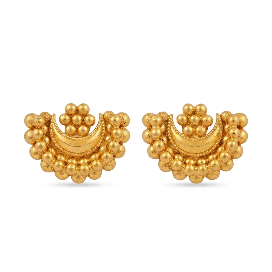 Chandrakor & Floral Gold-Polished Silver Stud Earrings