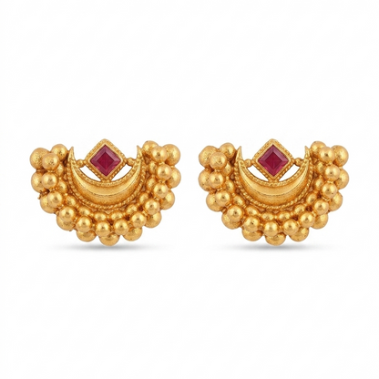 Chandrakor Red-Stone Gold-Polished Silver Stud Earrings