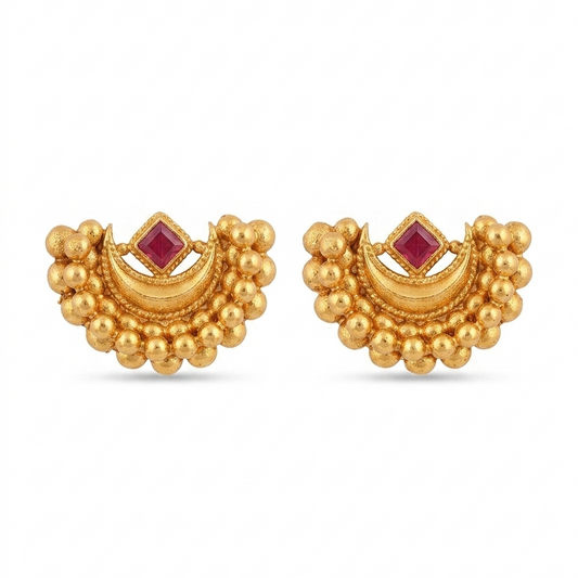 Chandrakor Red-Stone Gold-Polished Silver Stud Earrings