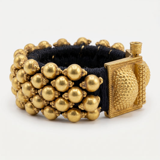Ponchi Gold-Polished Beaded Silver Bracelet