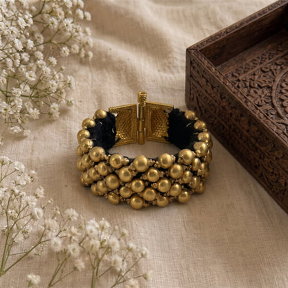 Ponchi Gold-Polished Beaded Silver Bracelet