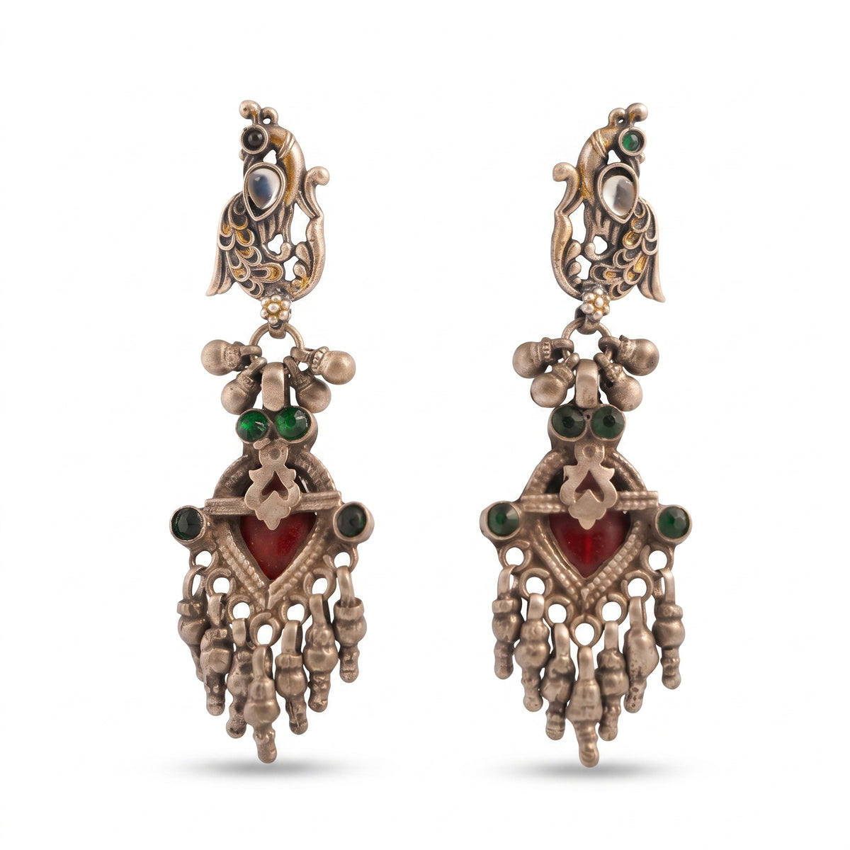 Regal peacock tribal silver earring