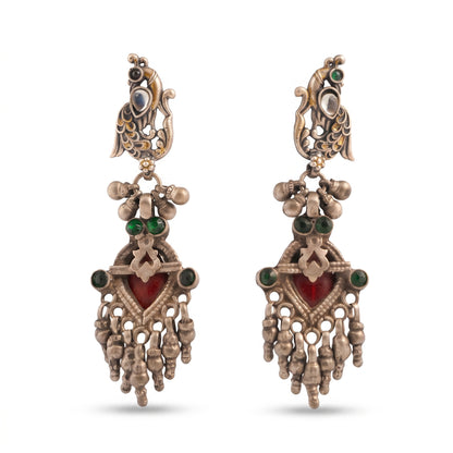 Regal peacock tribal silver earring