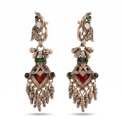 Regal peacock tribal silver earring