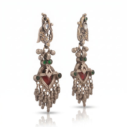 Regal peacock tribal silver earring