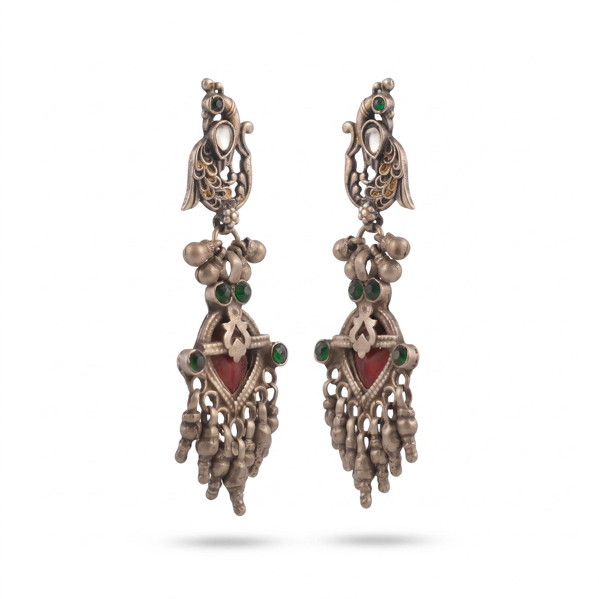 Regal peacock tribal silver earring