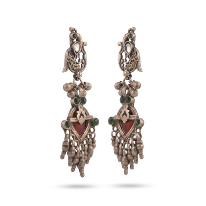 Regal peacock tribal silver earring