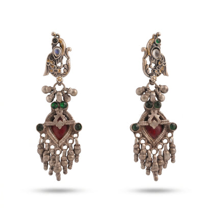 Regal peacock tribal silver earring