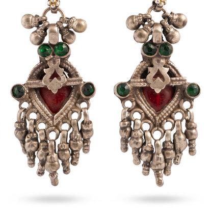 Regal peacock tribal silver earring
