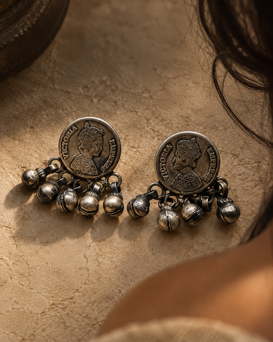 Ginni Coin Oxidised Silver Earrings
