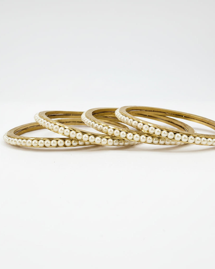 Moti Bead Gold-Polished Silver Bangle (Set of 4)