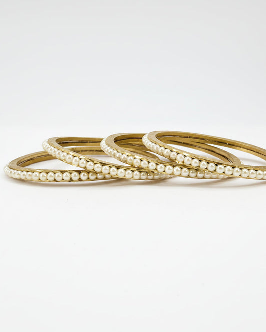 Moti Bead Gold-Polished Silver Bangle (Set of 4)