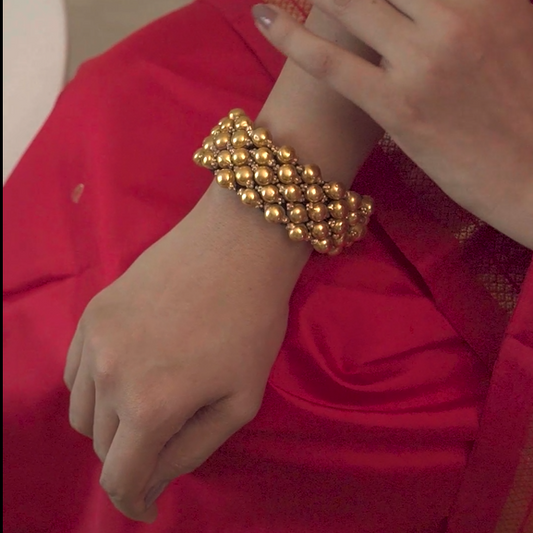 Ponchi Gold-Polished Beaded Silver Bracelet