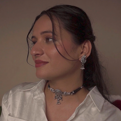 Mayurika Oxidised Silver Choker Set