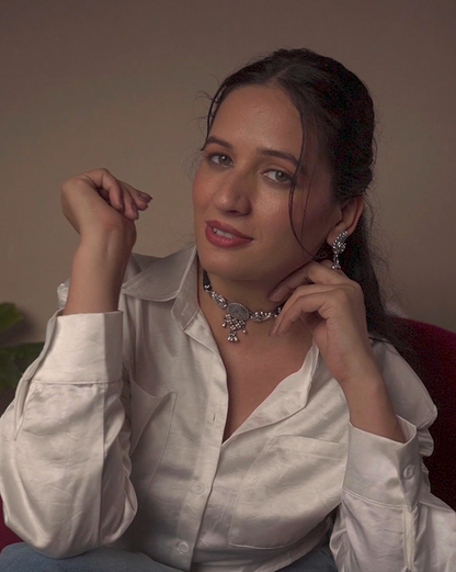 Mayurika Oxidised Silver Choker Set