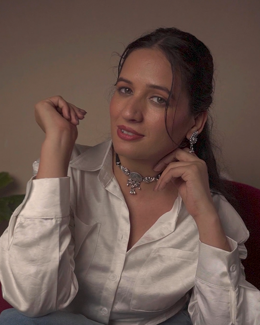 Mayurika Oxidised Silver Choker Set