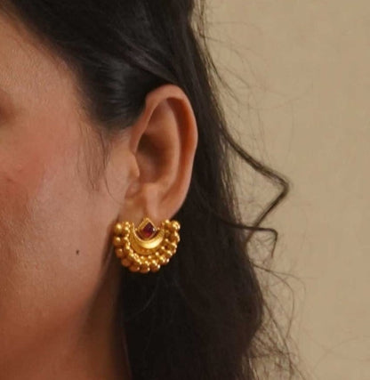 Chandrakor Red-Stone Gold-Polished Silver Stud Earrings