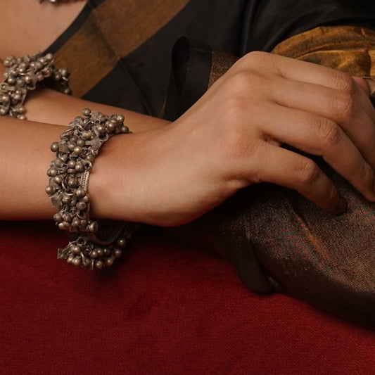 Vintage Oxidised Ghungroo Silver Bangles (Pair)