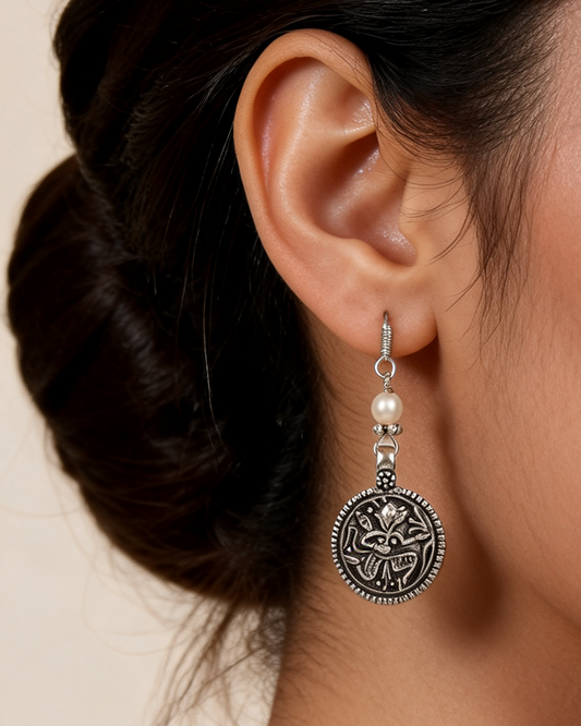 Tribal Oxidised Silver Drop Earrings