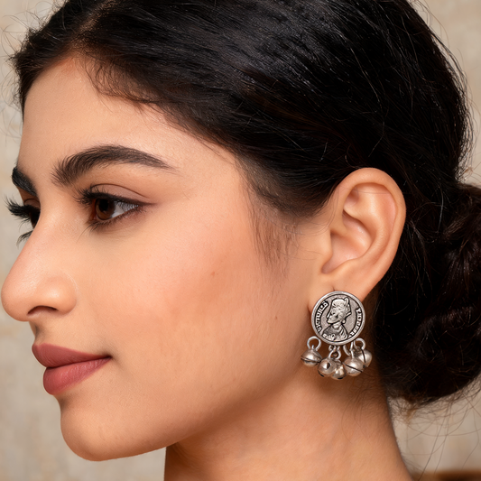 Ginni Coin Oxidised Silver Earrings