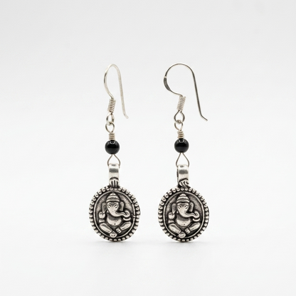 Ganesh Motif Oxidised Silver Drop Earrings